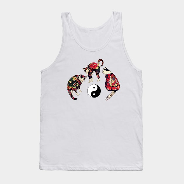 THREE JAPANESE CATS WITH  DRAGON,RED DEVIL TATTOOS AND YIN YANG SYMBOL Tank Top by BulganLumini